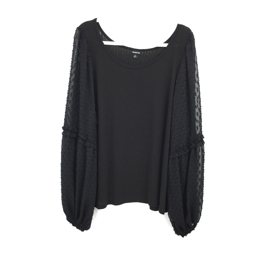 Torrid ribbed top sheer puff balloon sleeve whimsigoth top‎ stetch coquette 4 4X - Picture 11 of 12